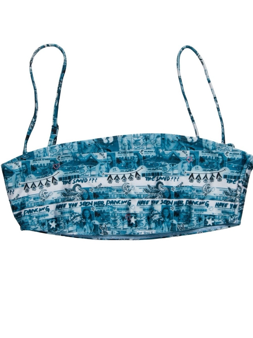 NWT Frankie's Bikinis Teal Graphic Bandeau Bikini Top